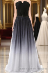 Hot Sales Navy Blue Ombre Gradient Chiffon Long Black Belt Ombre Black Gradient Custom Made Cheap Women Semi Formal Prom Dresses